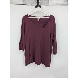 Chico's 3 (XL) Touch of Cashmere Pullover Sweater Burgundy Twist Neck 3/4